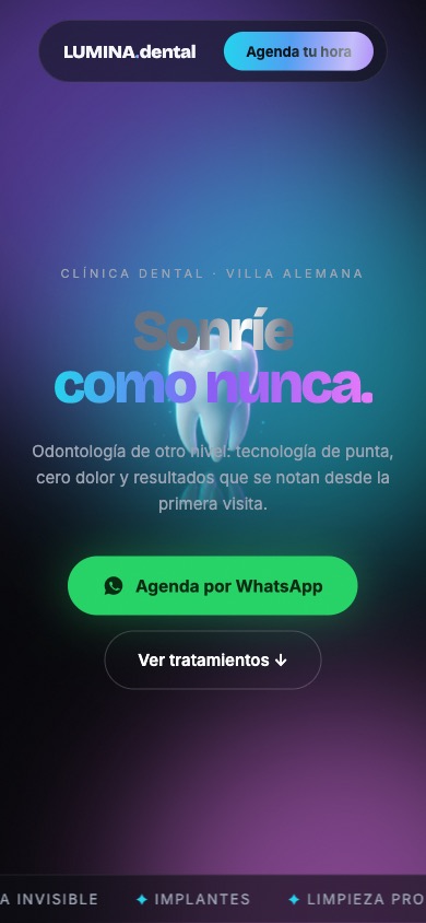Sitio de una clínica dental visto en un teléfono