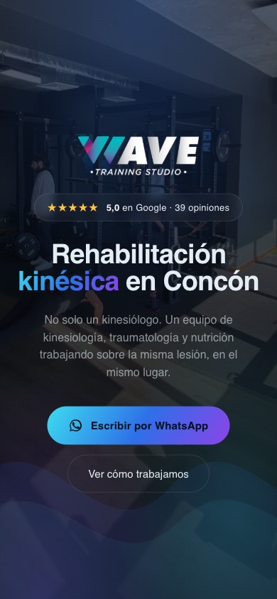 Sitio de Wave Training Studio visto en un teléfono